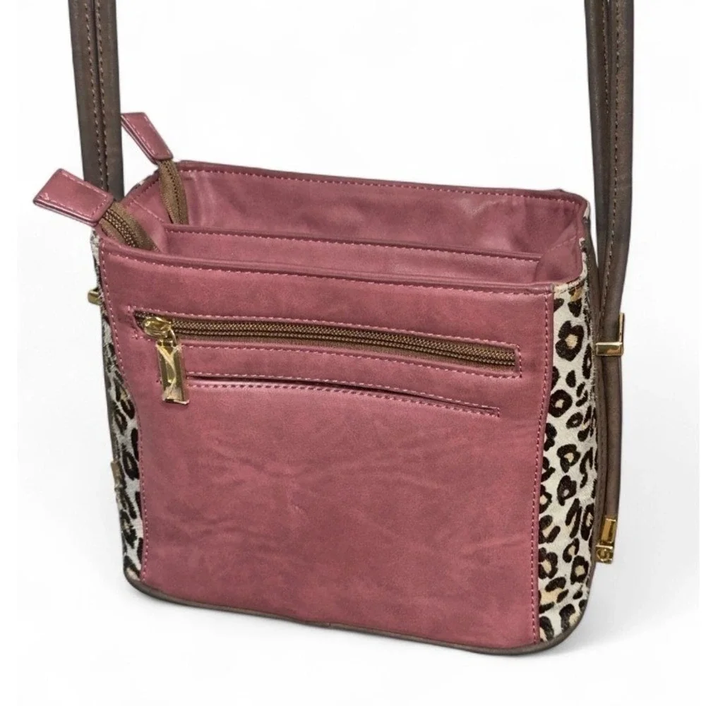 SAMOE Satchel Crossbody Bag Mauve Pink Leopard Print‎ Accent Stylish